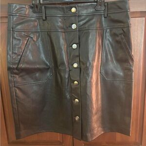 Eloquii Chocolate Leather Button-Front Mini Skirt